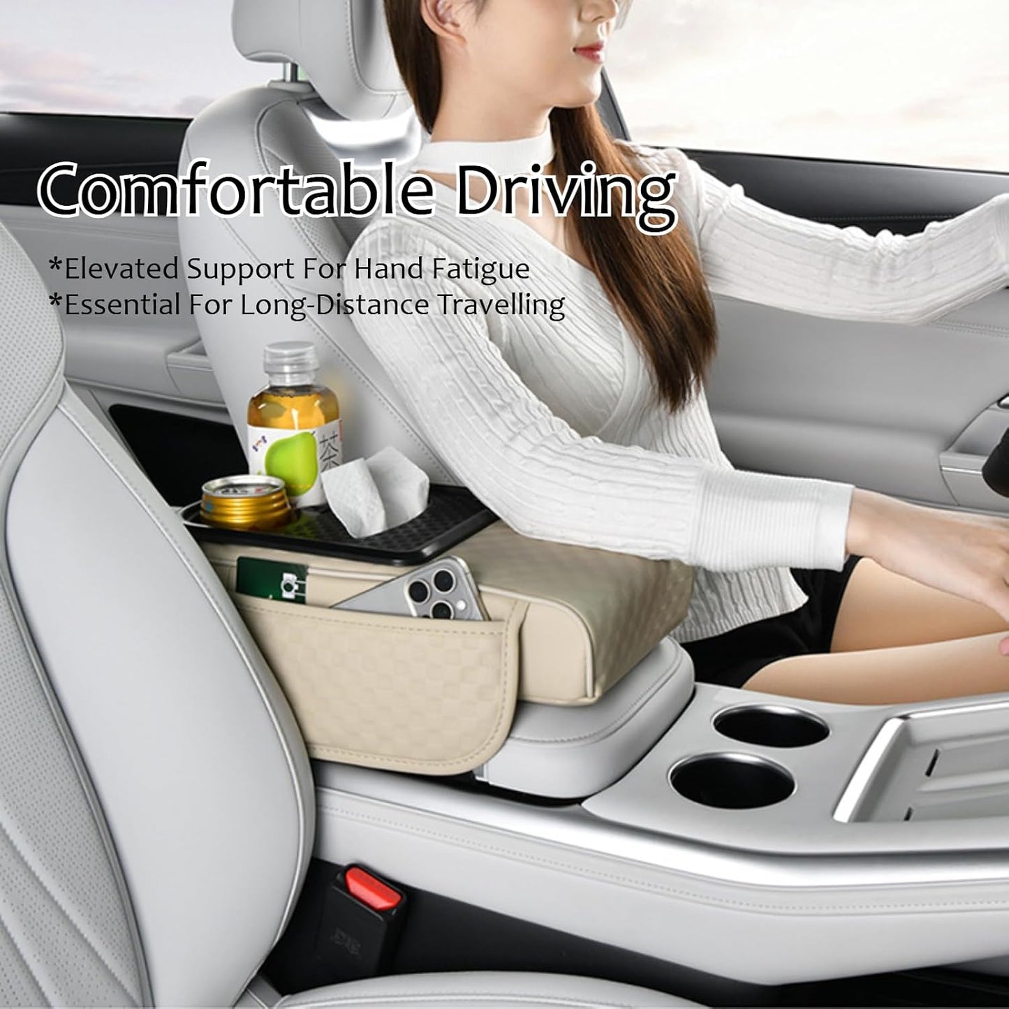 Cojín reposabrazos coche 7cm ergonómico con bolsillos