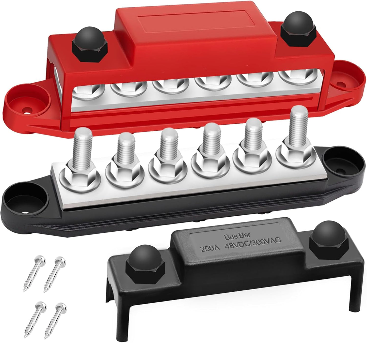 Barra bus 250A 12V automotriz 1/4" terminales 6x1/4"