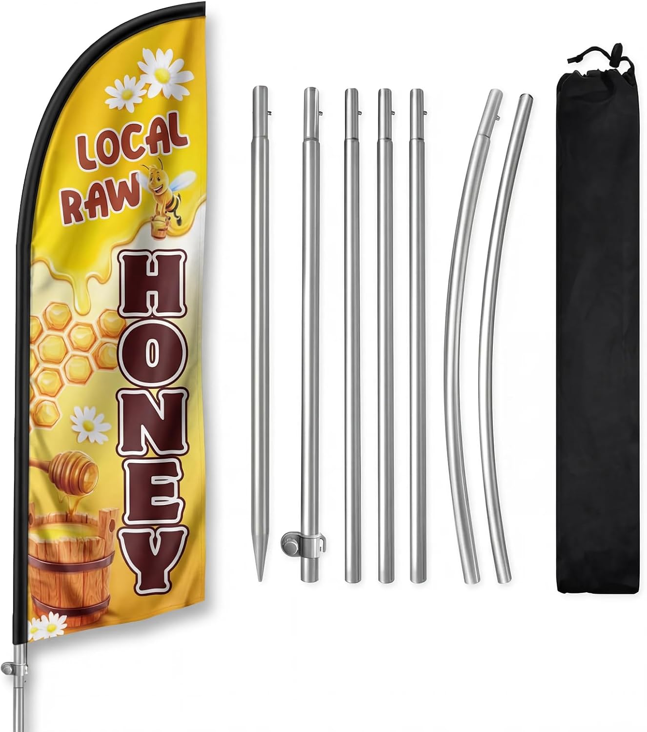 Bandera miel cruda 8ft con poste y pico tierra