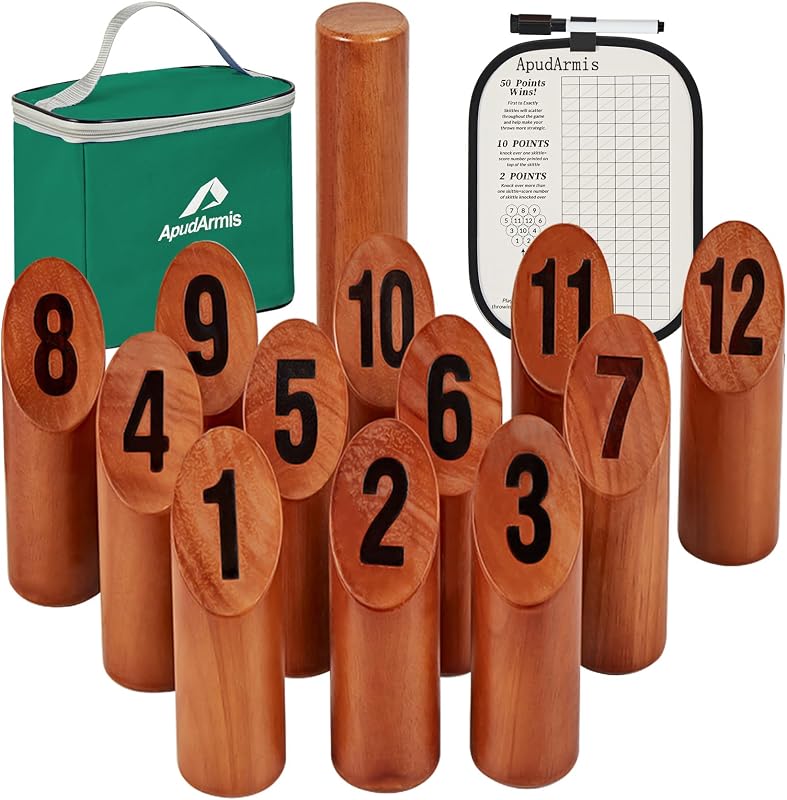 Set lanzamiento madera bloques numerados estuche transporte