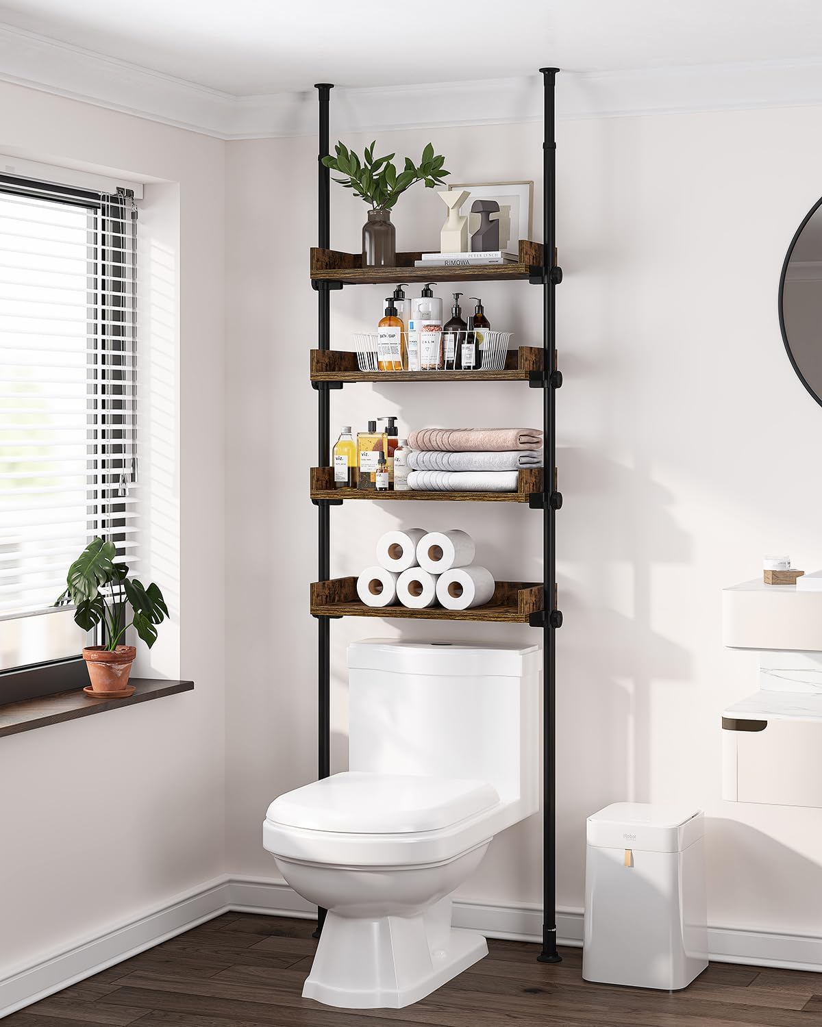 Organiz. baño estantes madera 4 niveles 92-116"
