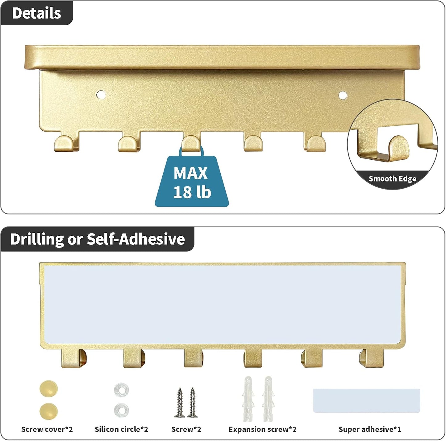 Soporte llaves pared con bandeja 6 ganchos dorado