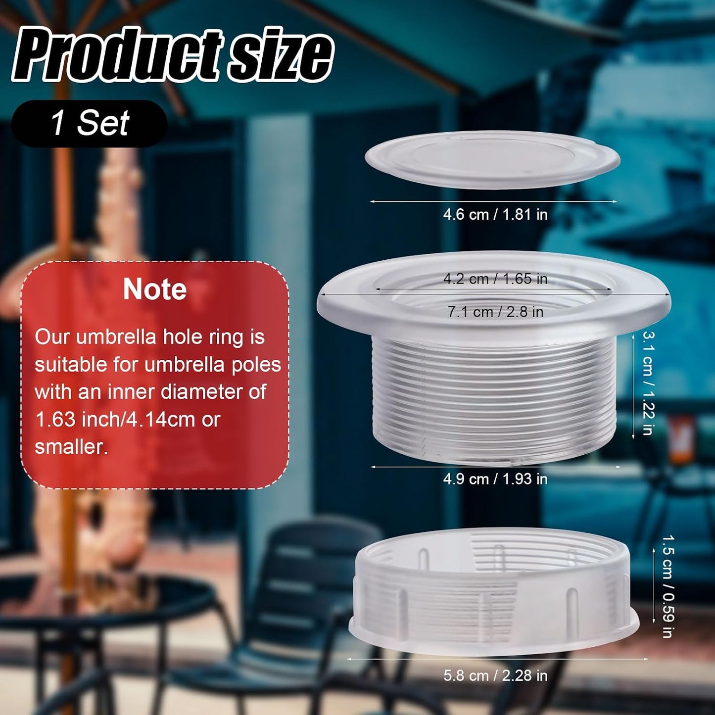 Set tapón y anillo parasol ABS plástico para mesa de jardín