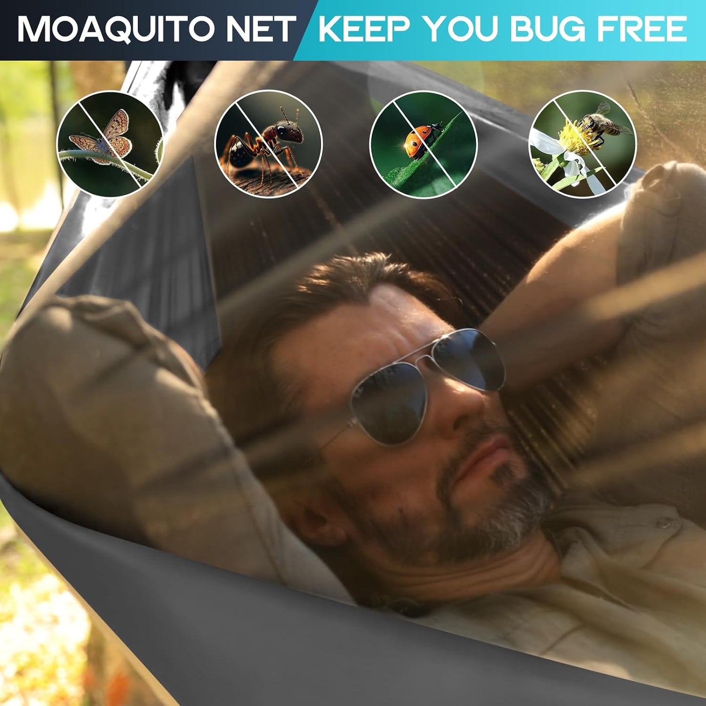 Hamaca doble e individual con mosquitero y correa