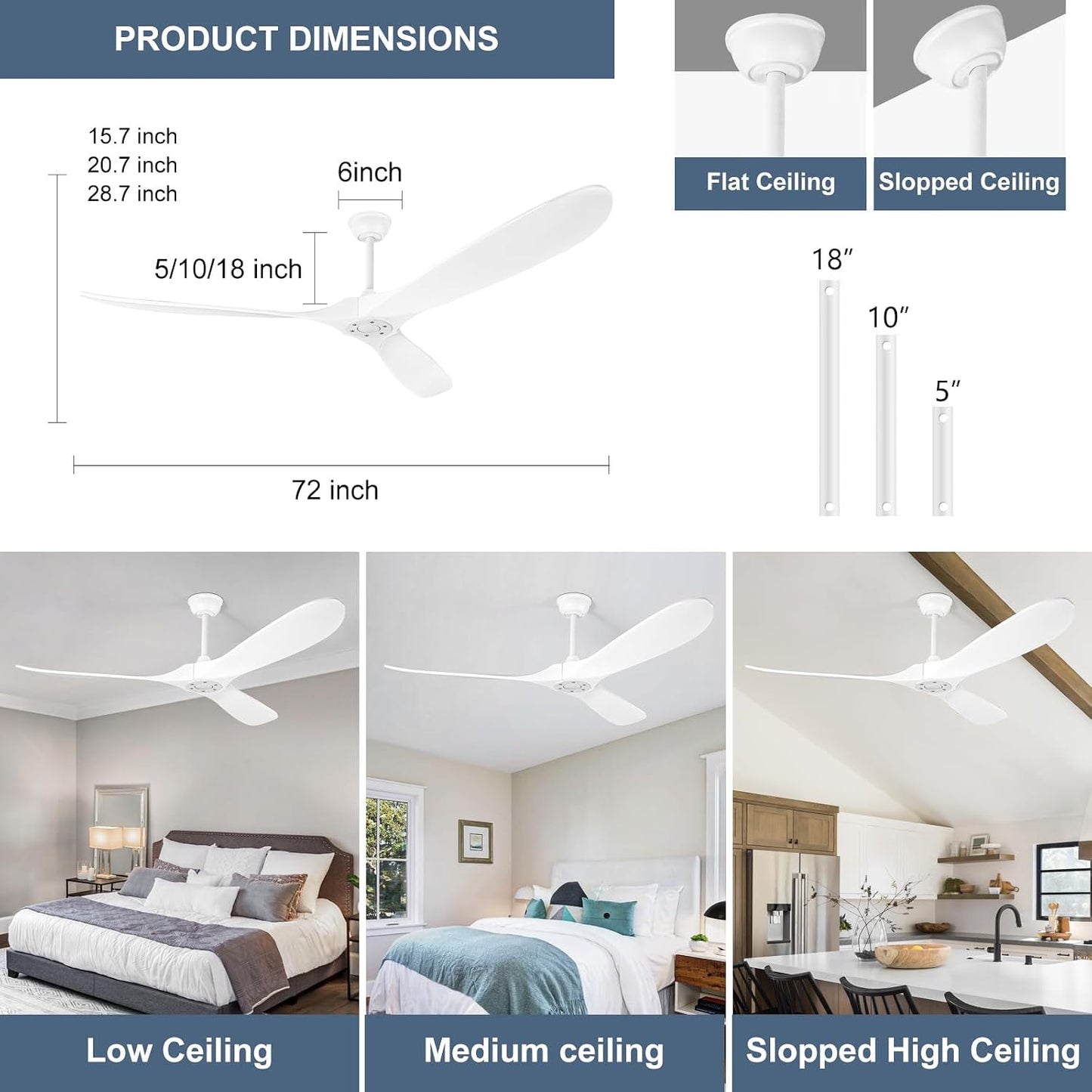 Ventilador techo madera 72pulg 3 aspas motor CC reversible