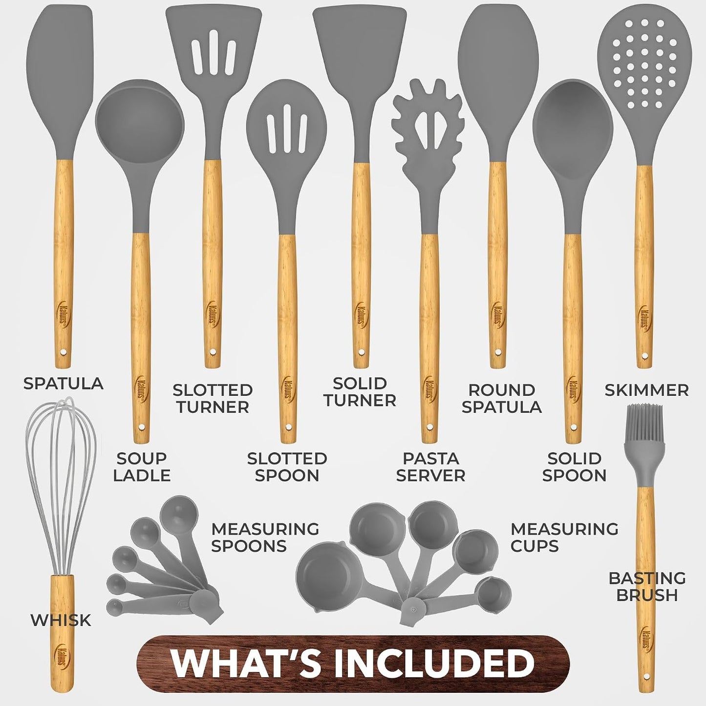 Set 21 Utensilios Cocina Madera y Silicón Antiadherente