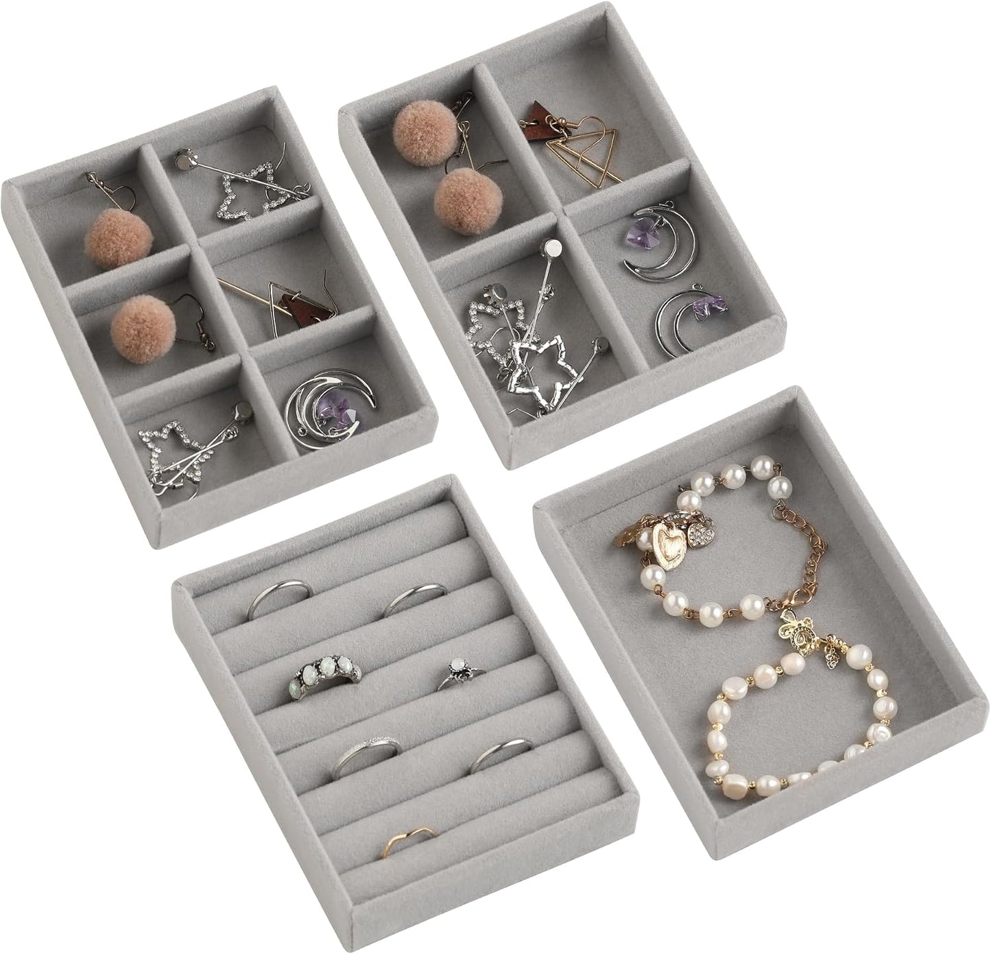 Bandejas joyas terciopelo apilables 4.92x3.74"