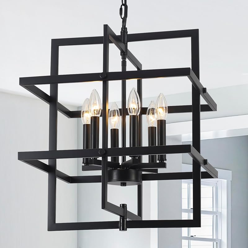 Lámpara colgante geométrica 22pulg negro 6 luces comedor