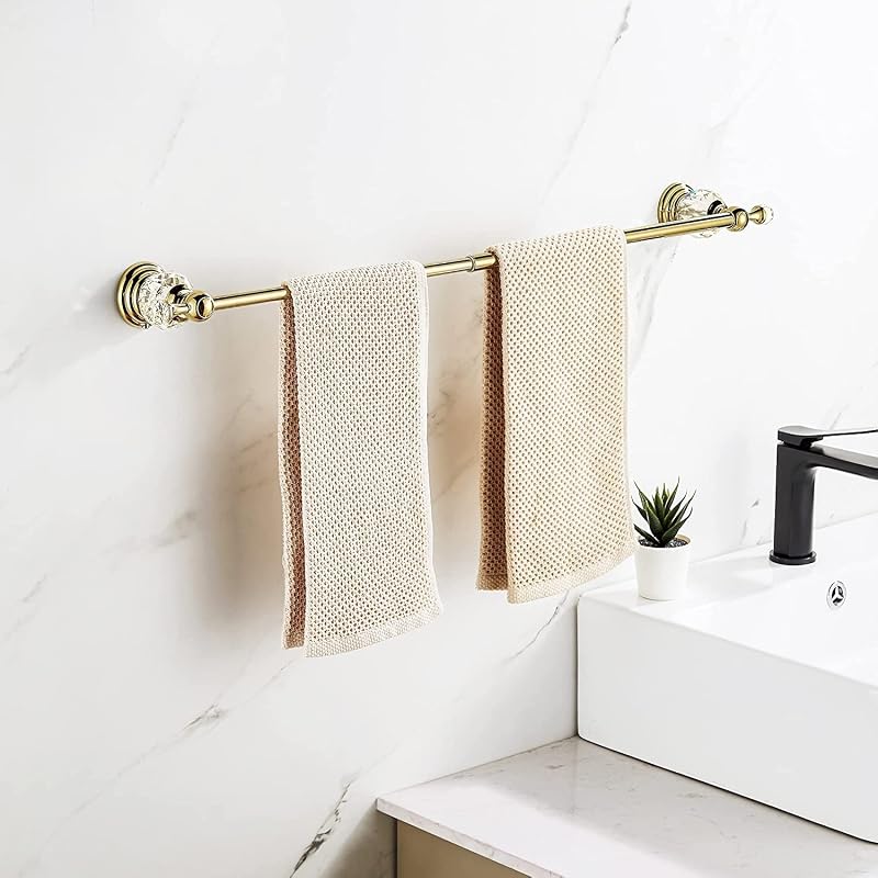 Set 4 pzas accesorios baño cristal dorado con base