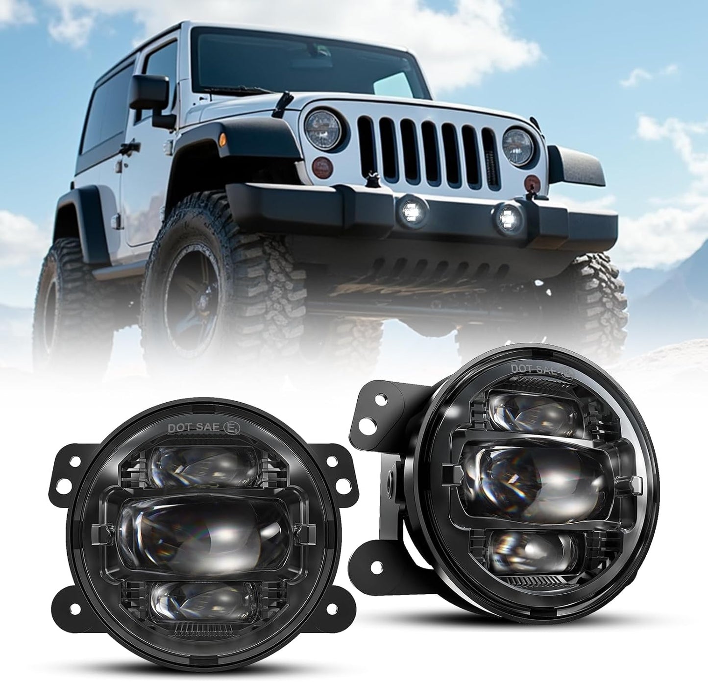 Luces antiniebla LED 4" comp Jeep Wrangler 07-18 negro