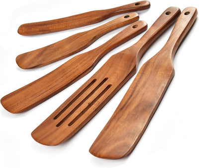 Set 5 cucharas madera teca espátula cocina