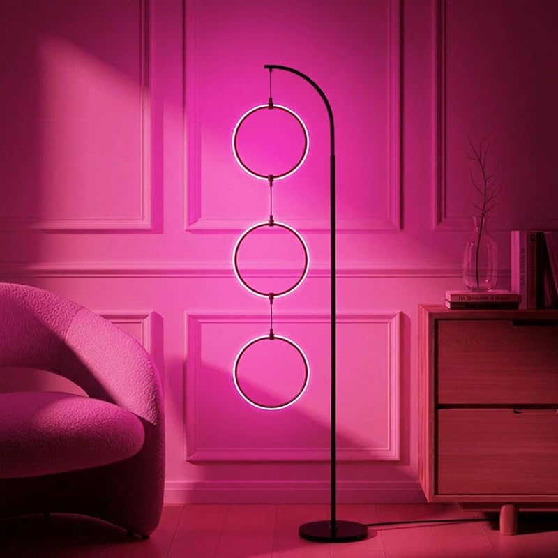 Lámpara pie moderna led rgb con colgante anillo 3 círculos