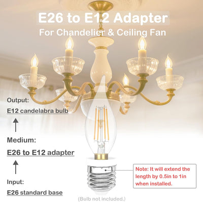 2 Adaptadores E26 a E12 para Candelabro y Ventiladores