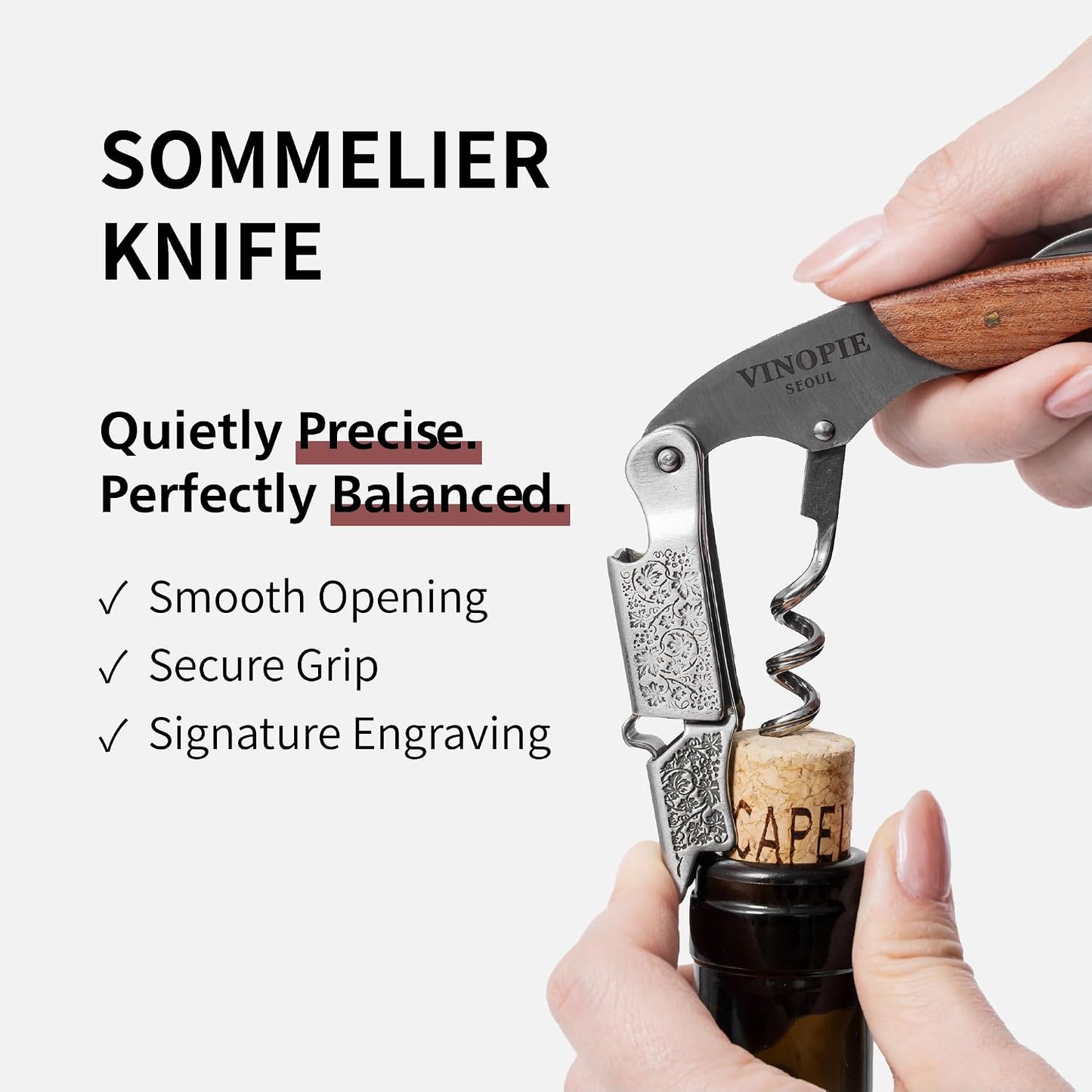 Sacacorchos acero inox con cortador llave vino