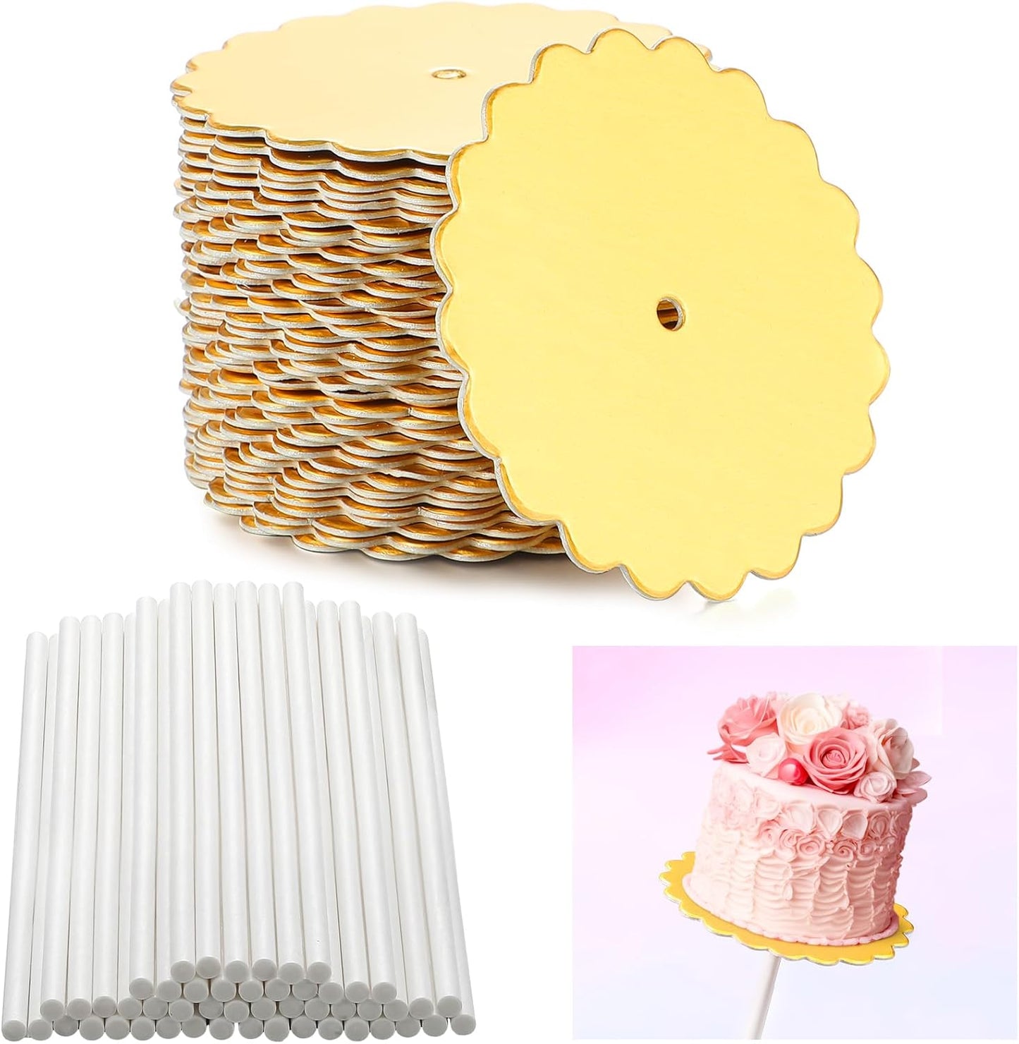Set 50 Bases Festoneadas Cake Pops 2pulg Dorado
