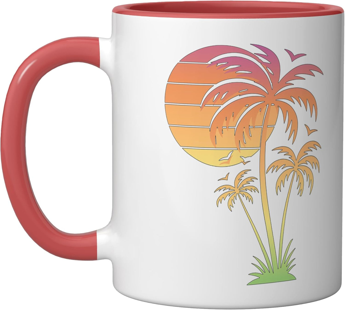 Taza Cerámica Estilo Playa Puesta de Sol Roja y Blanca