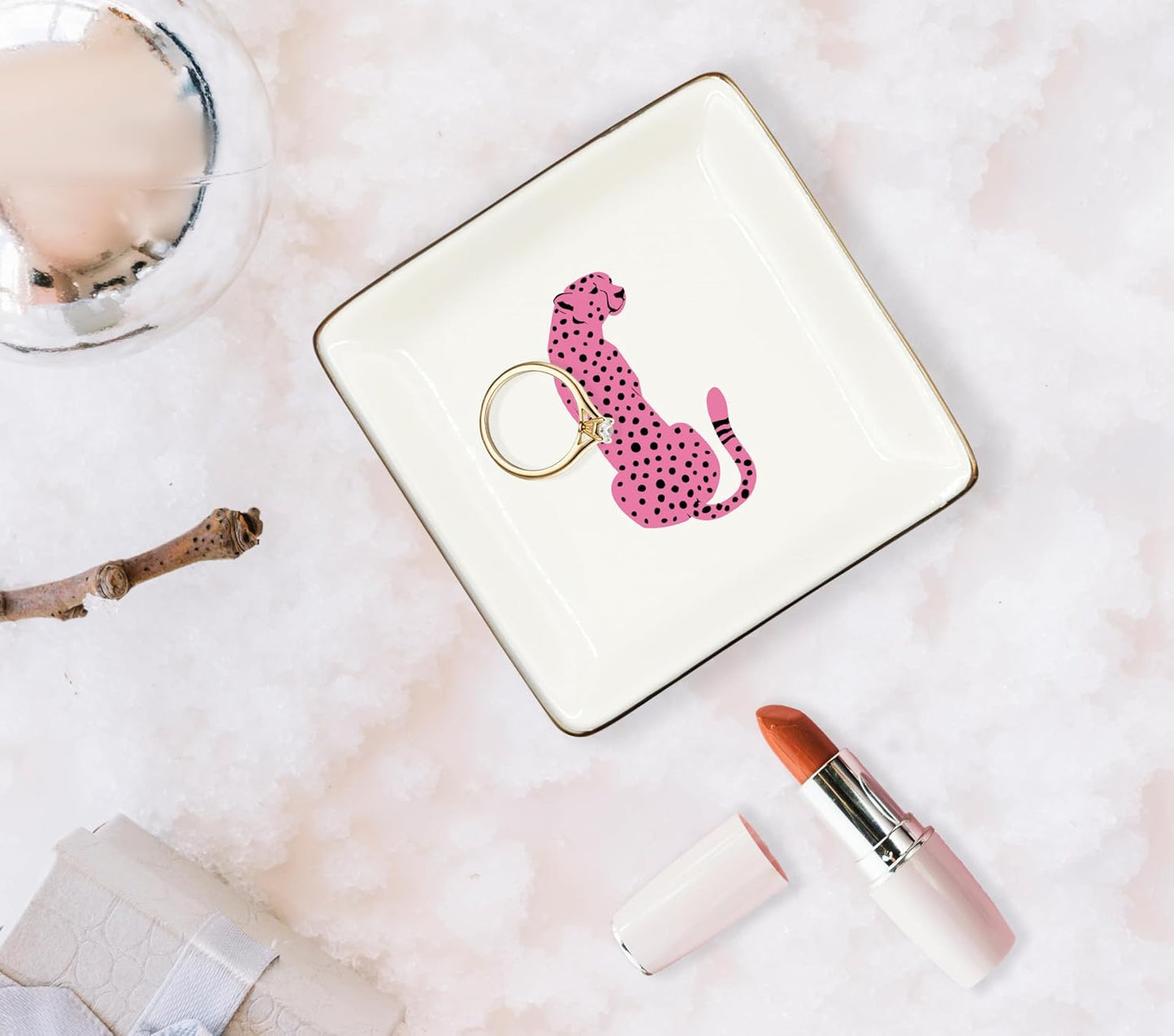 Bandeja cerámica joyas guepardo leopardo rosa plato
