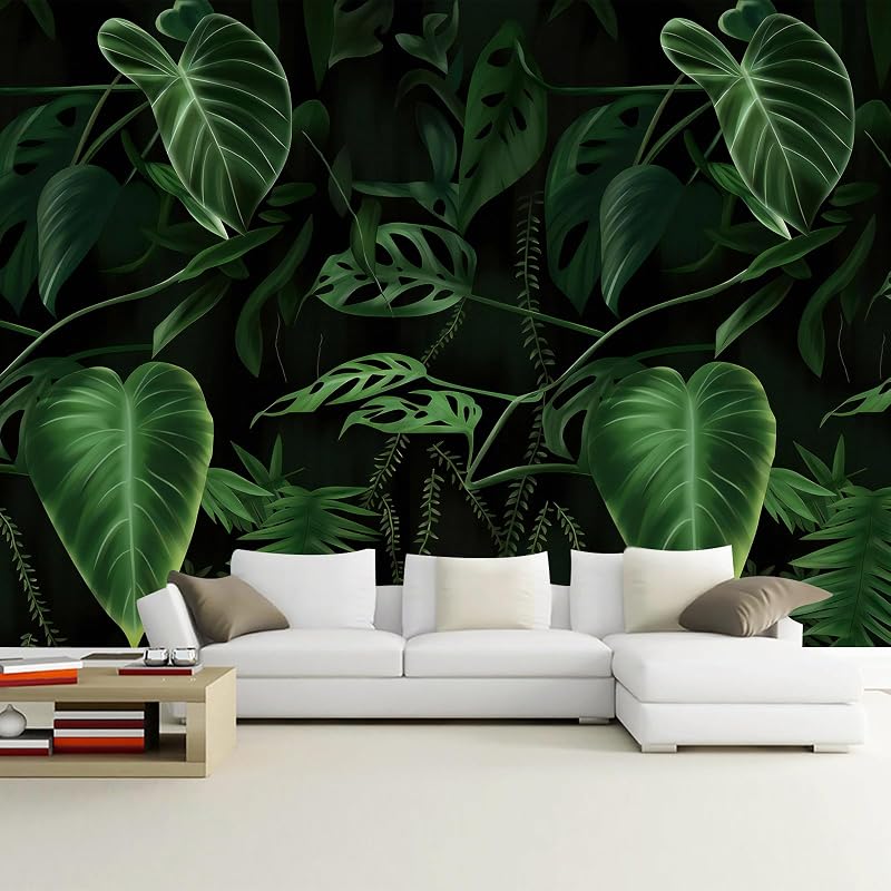 Papel tapiz hojas plátano verde 191x120" no pegar