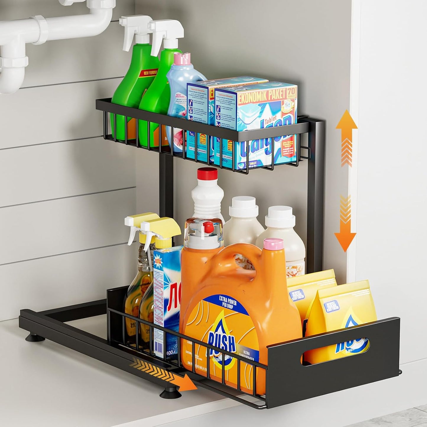 Organiz. fregadero forma L estante 2 niveles 100lbs