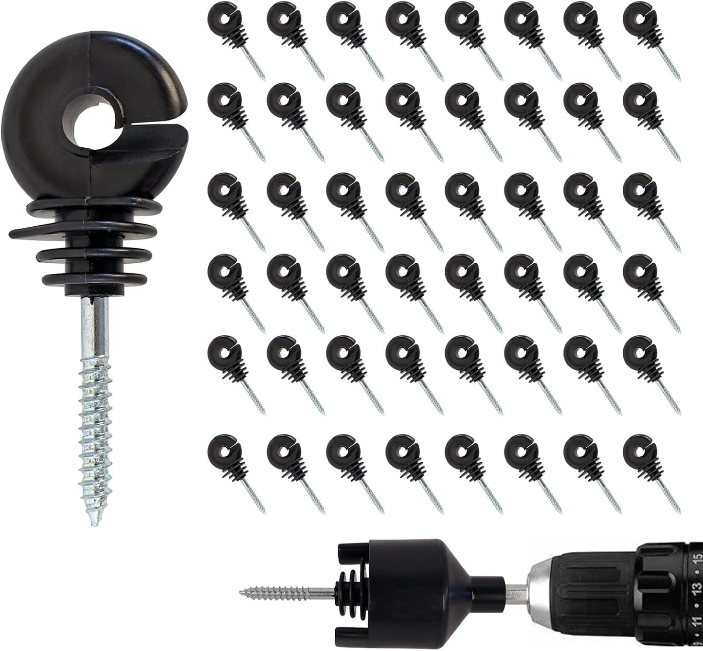 50 Aisladores Eléctricos Negro para Poste Madera