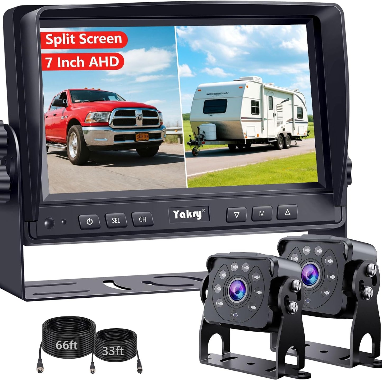 Cámara respaldo dual camión 7" HD visión nocturna IP69