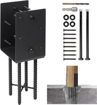 Soporte poste U metal 6x6pulg para valla madera negro