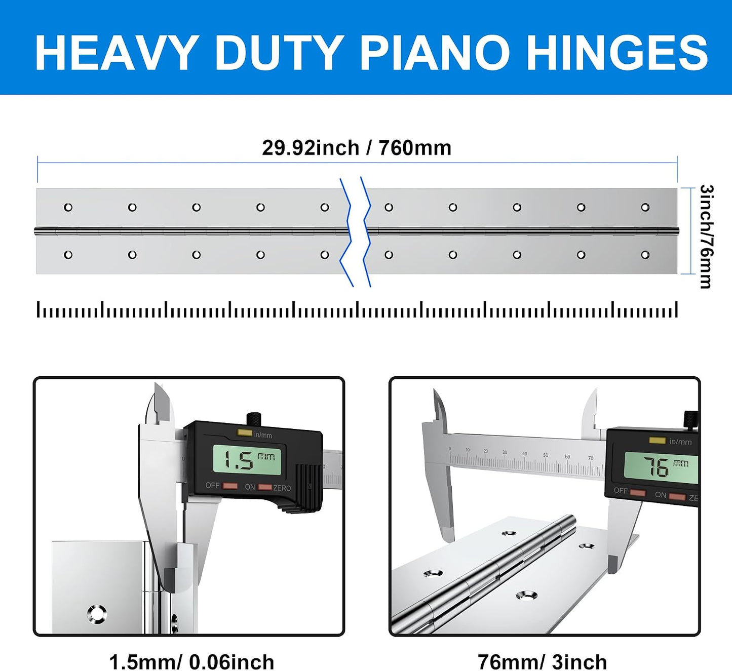 2 Bisagras Piano Acero Inox 30x3pulg 0.060pulg