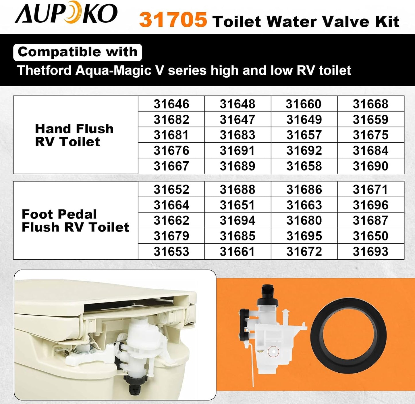 Kit válvula agua inodoro RV comp Thetford Aqua-Magic