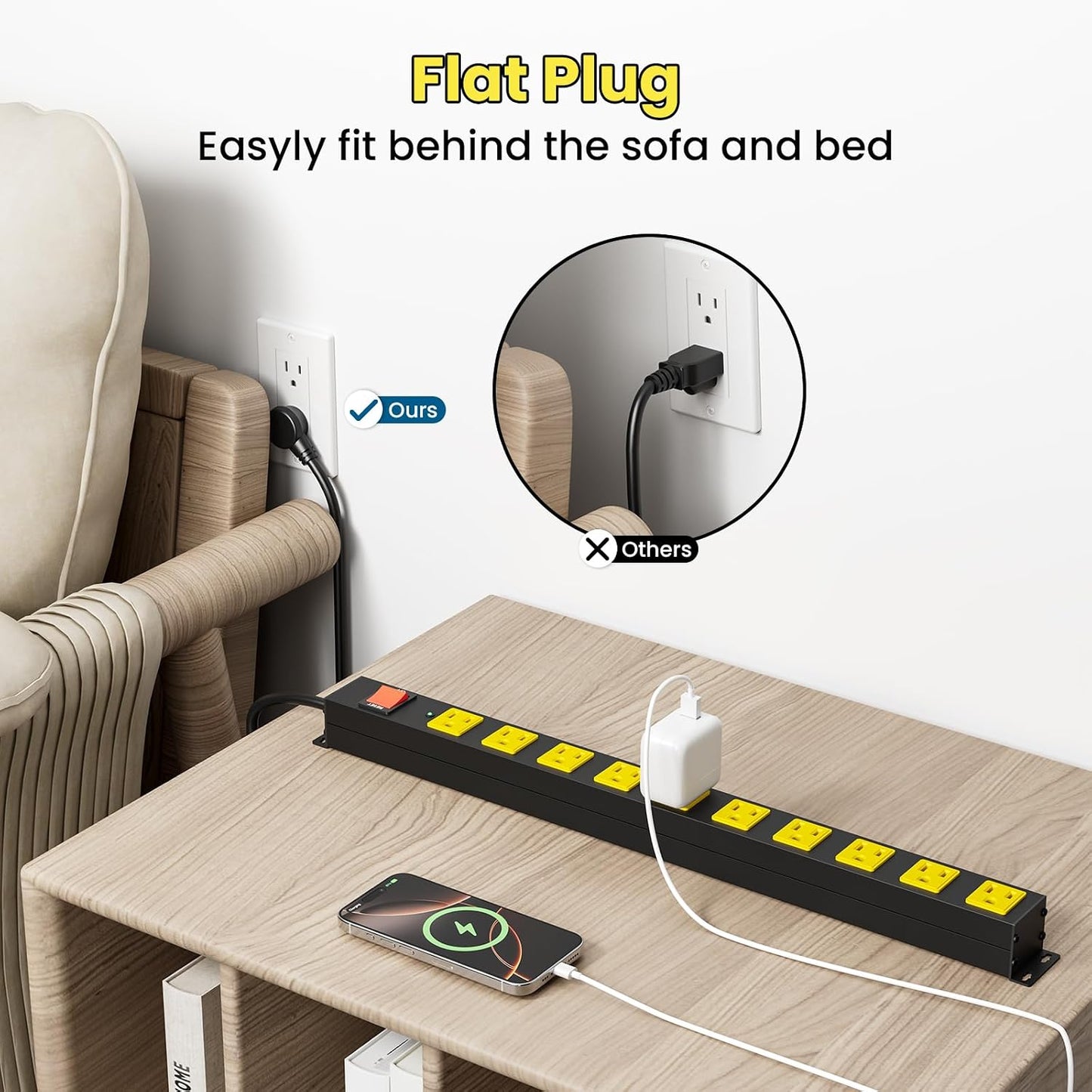 Regleta alimentación metal 10 tomas 6pies resistente