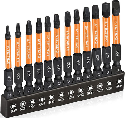Set 12 Brocas Cuadradas S2 Acero Aleado Cabezales Magnéticos