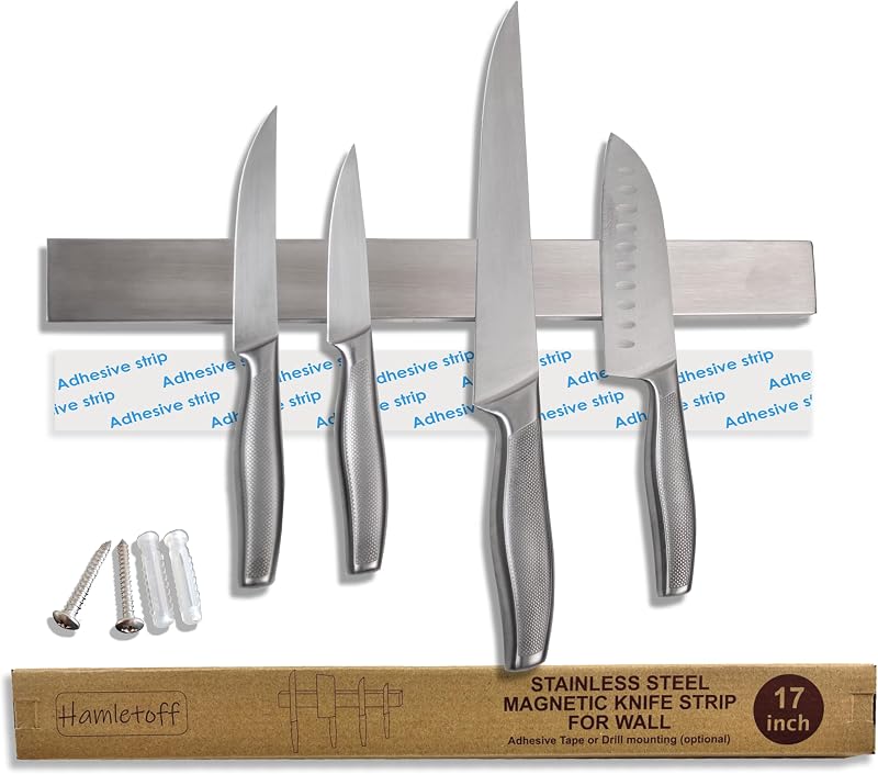 Tira magnética acero inox 17pulg sin perforaciones cocina