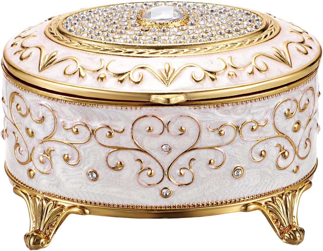 Caja joyas vintage soporte aretes anillos dorados