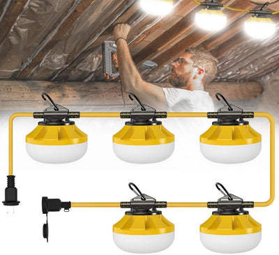 Cadena luces trabajo 50 pies 50W 5 bombillas IP65 5000K