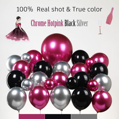 Kit arco guirnalda globos rosa intenso y negro 160pzas fiesta