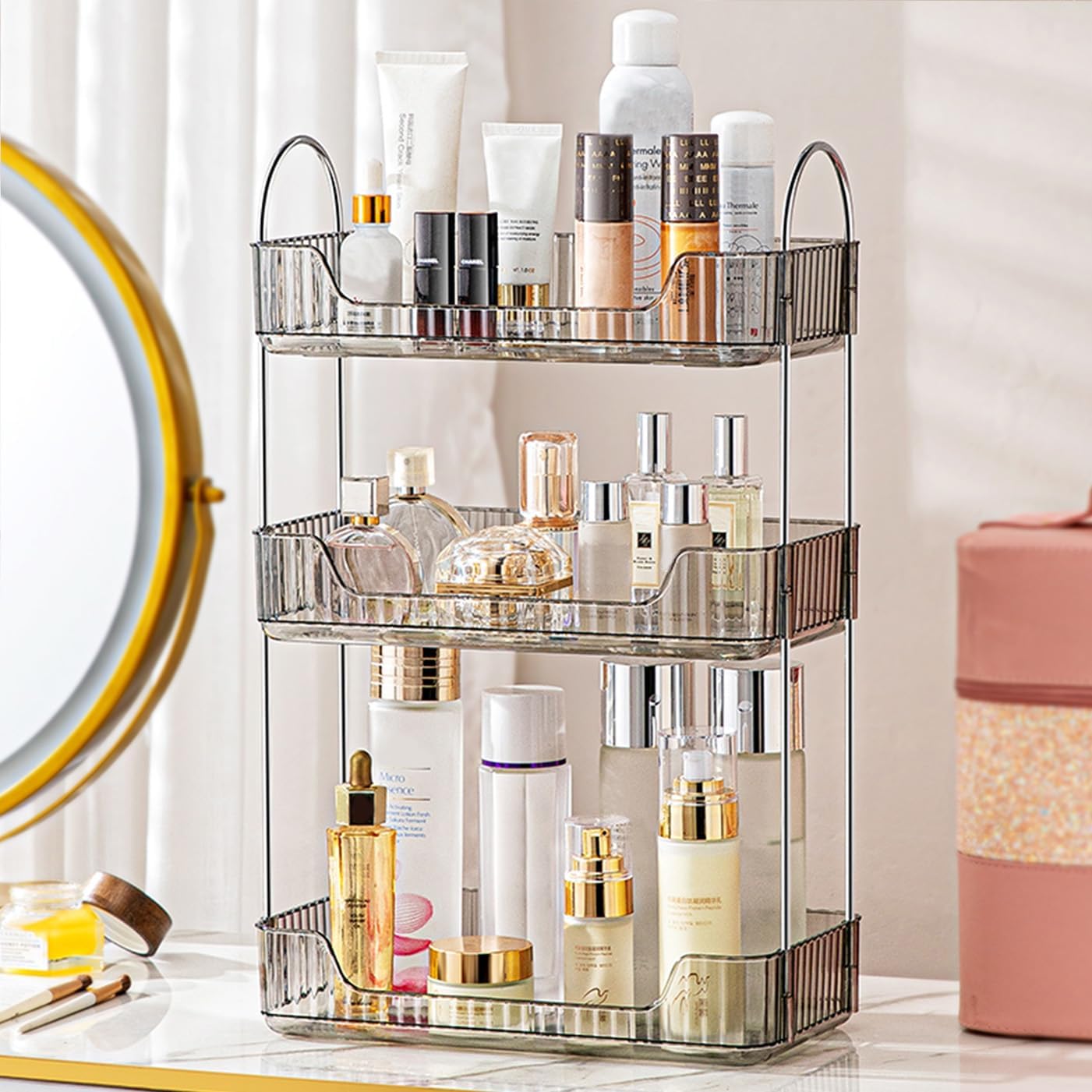 Organiz. baño 3 niveles estante cosméticos gris