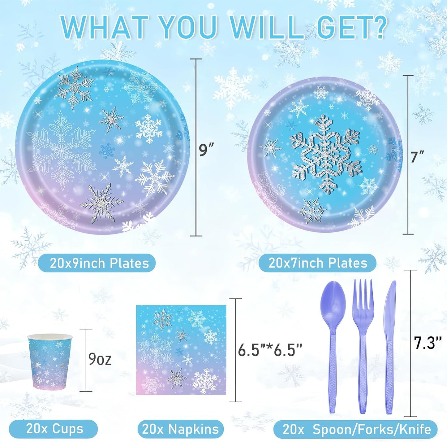Vajilla copo de nieve 140 pzas platos servilletas vasos cubiertos