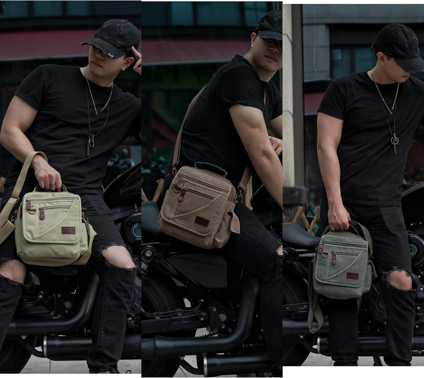 Bolso bandolera pequeño lona para hombre correa desmontable
