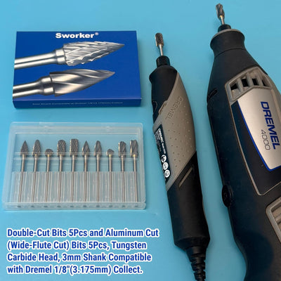 Juego 10 Rebabas Carburo 1/8pulg Comp Dremel Corte Aluminio