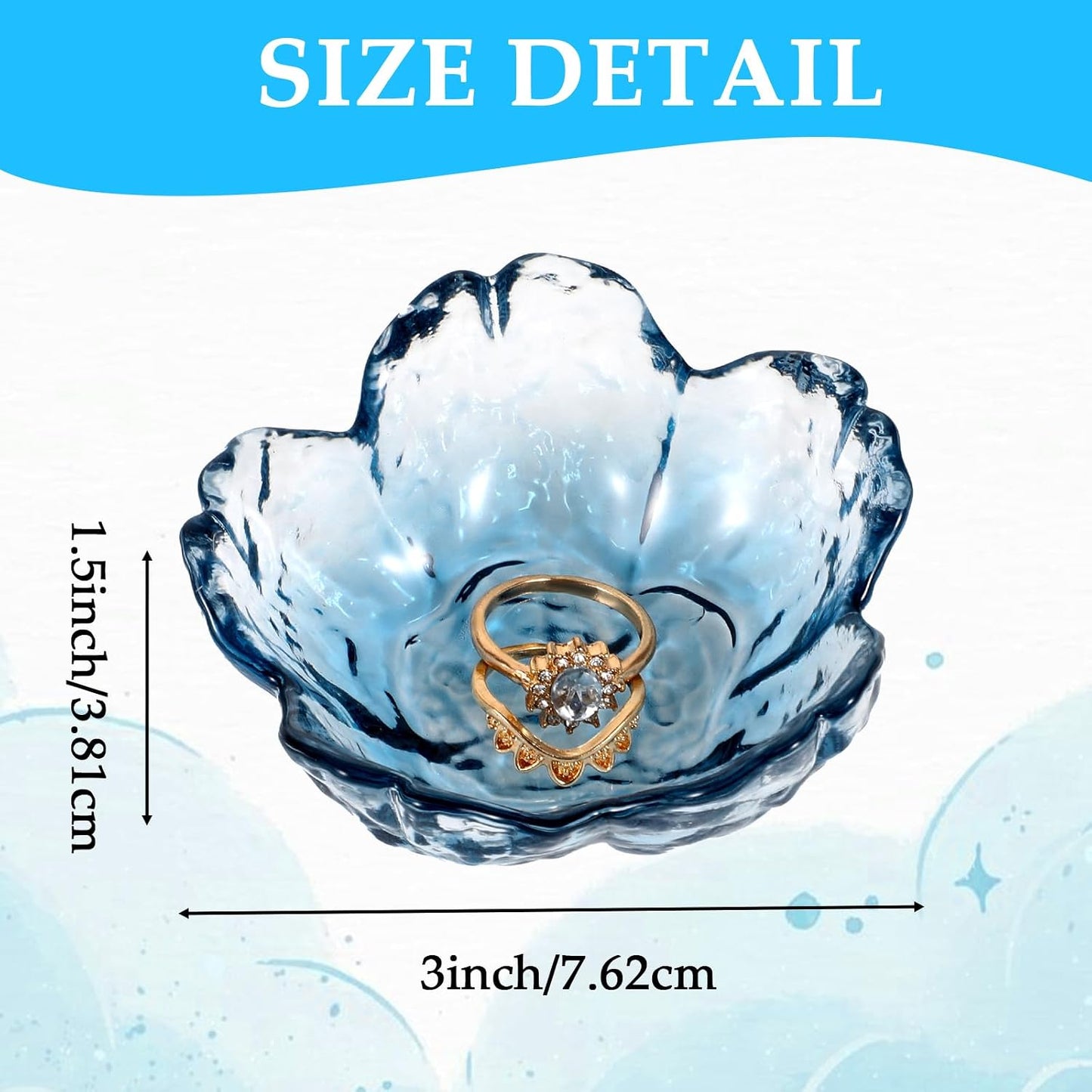 Bandeja cristal azul con flores para anillos y decoración