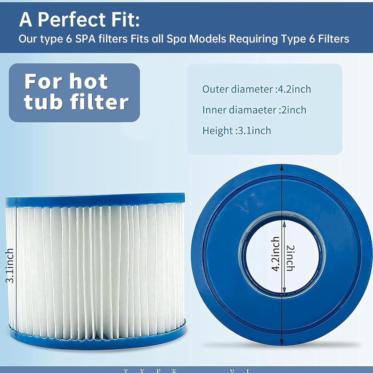 Filtros spa tipo VI para jacuzzi inflable 4.2x3.1pulg 8 pzas