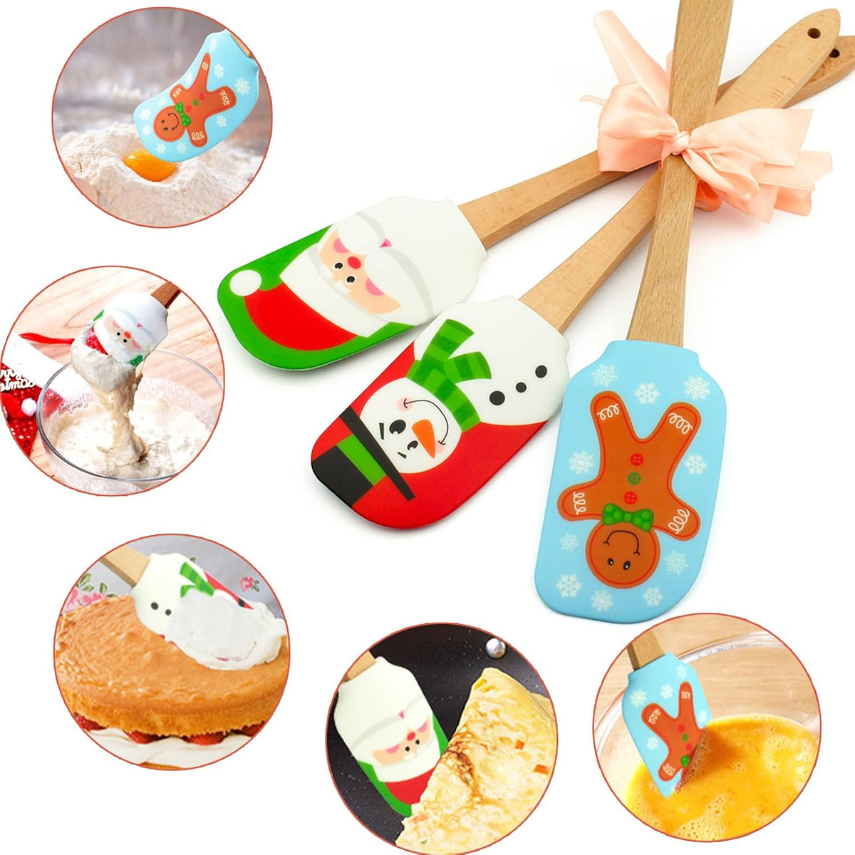 Set 3 Espátulas Silicona para Decorar Pasteles Navidad