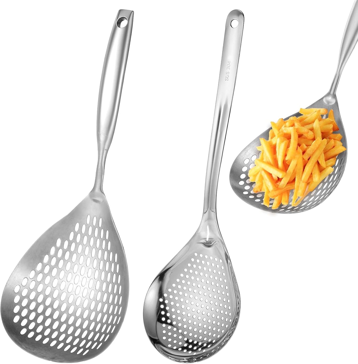 2 Cucharas Acero Inox 304 Coladora Pasta Freidora