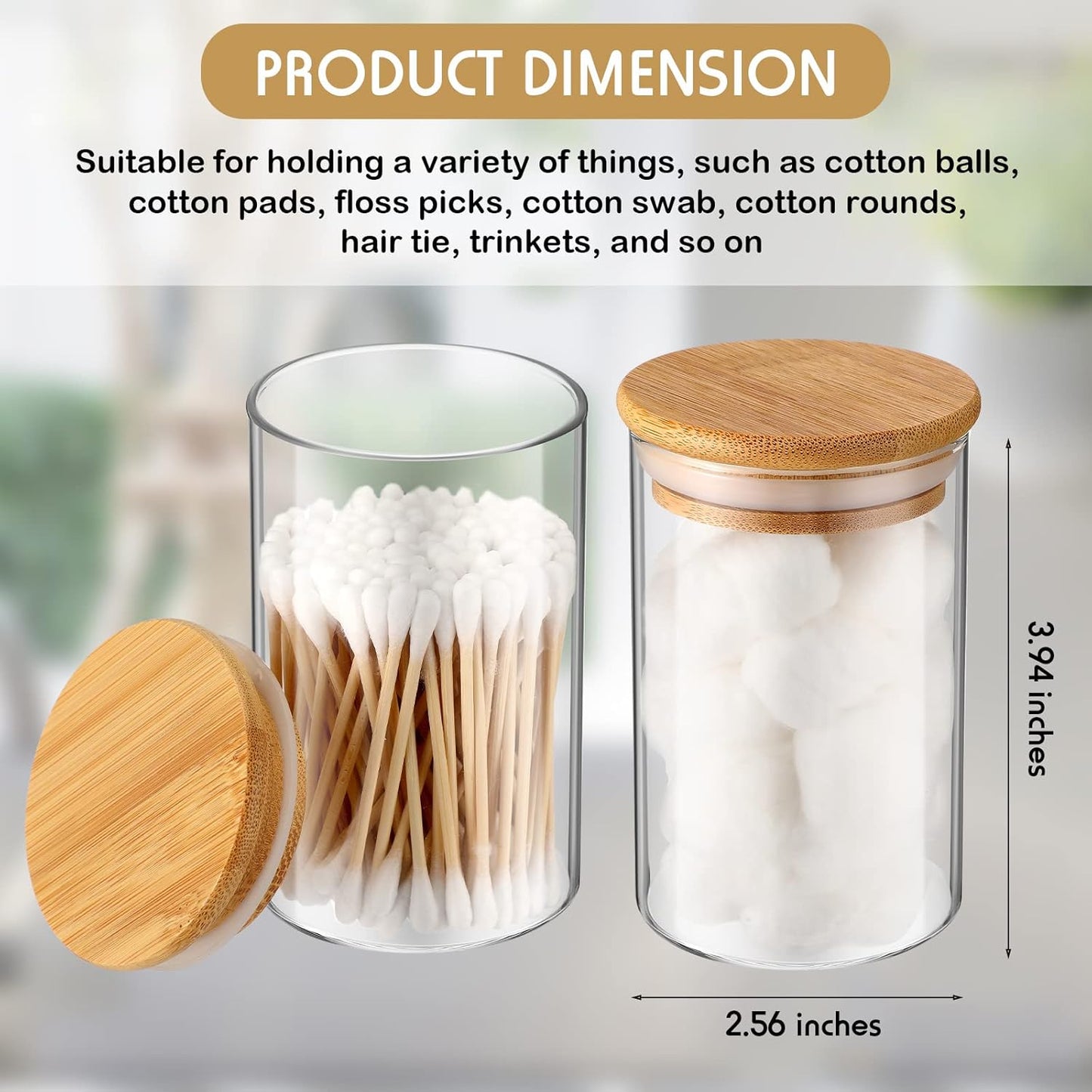6 Frascos Vidrio con Tapas Bambú para Baño y Almacenamiento