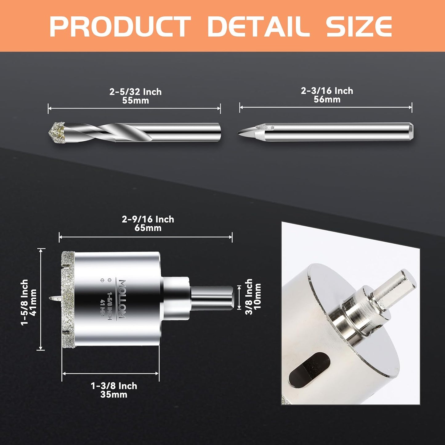 Sierra diamante 1-5/8 41mm broca piloto corte suave azulejos