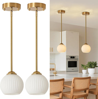 2 Luces colgantes latón vidrio leche isla cocina ajustable