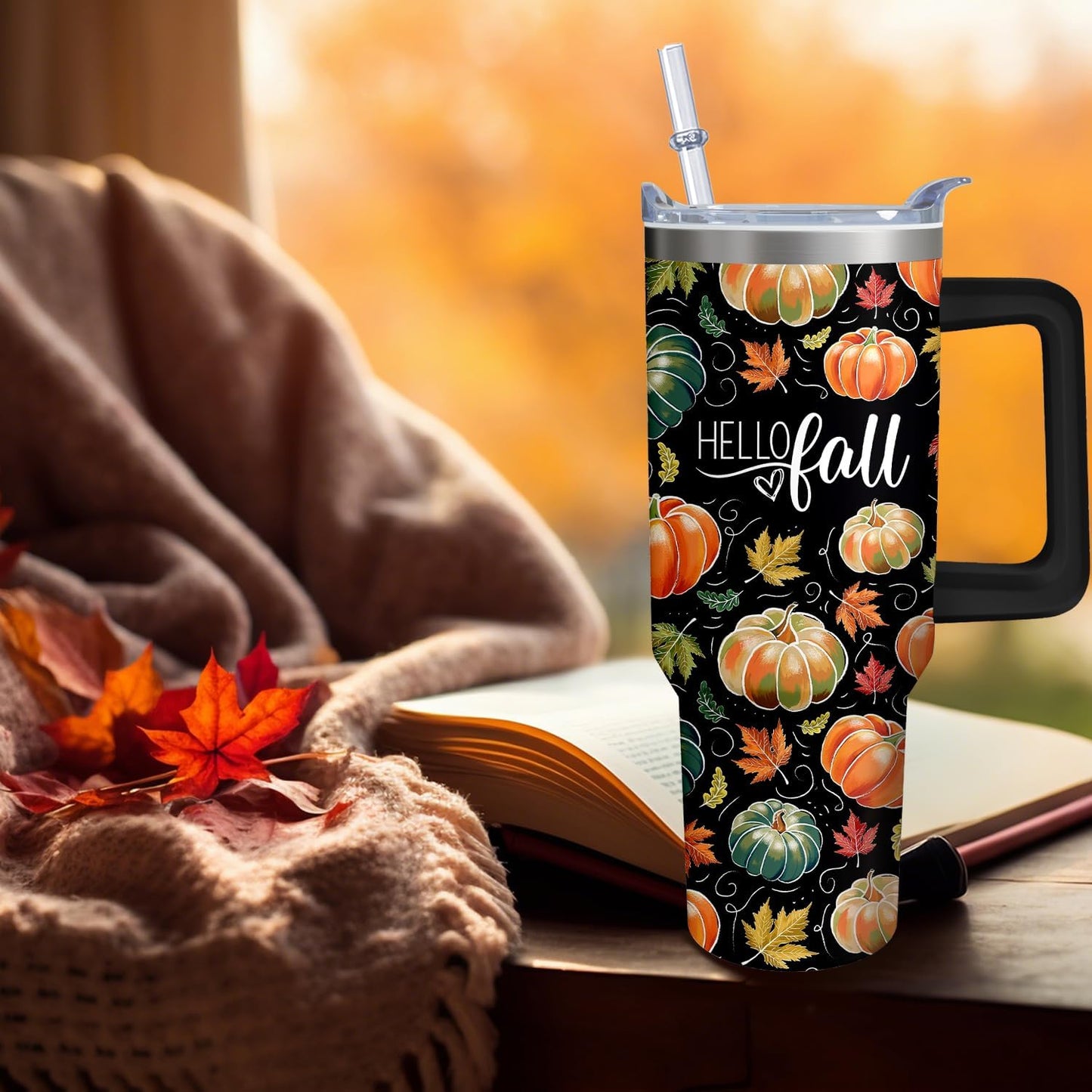 Vaso calabaza otoño 40oz con asa pajita térmico acero inox
