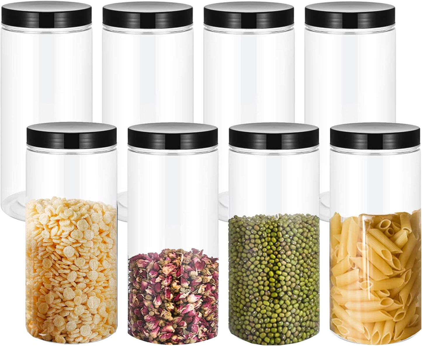8 Pzas Tarros Plástico 34oz Tapas Negras Almacenamiento