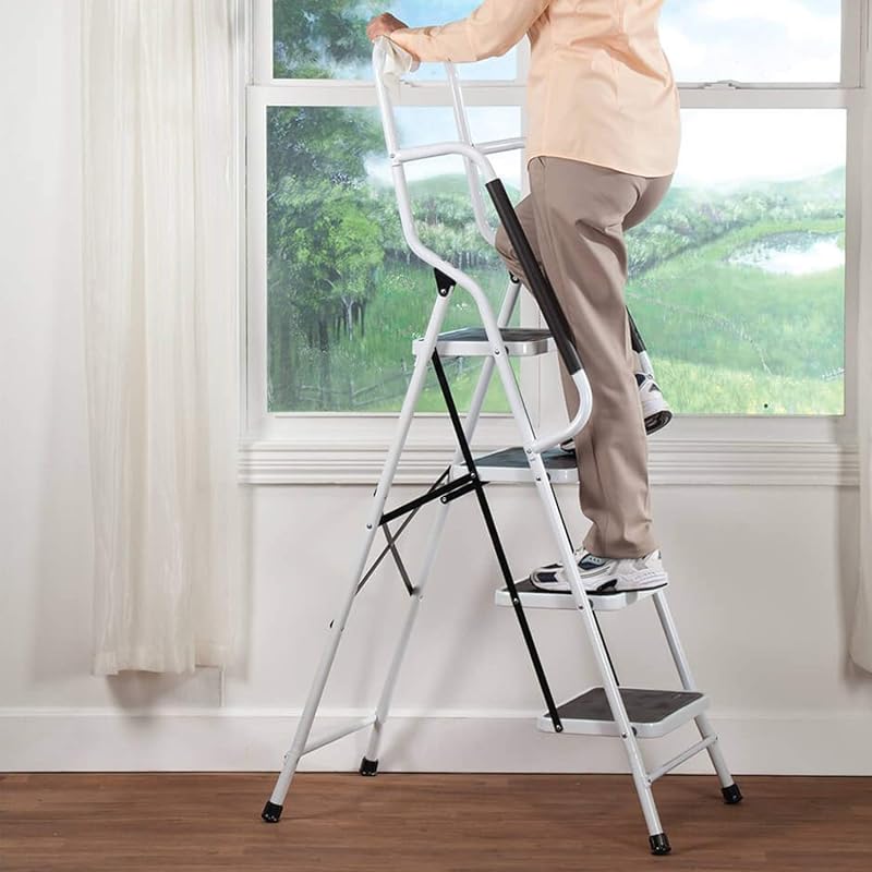 Escalera plegable 4 peldaños acero pedal ancho antiderrap