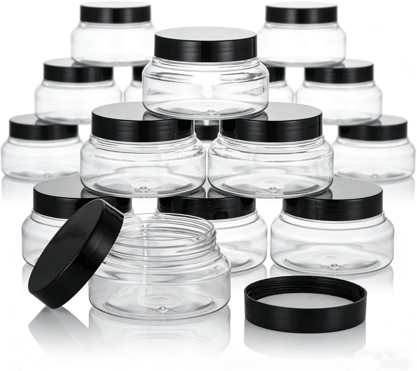 24 Pzas Tarros Plástico 5oz Tapas Negras Sin BPA