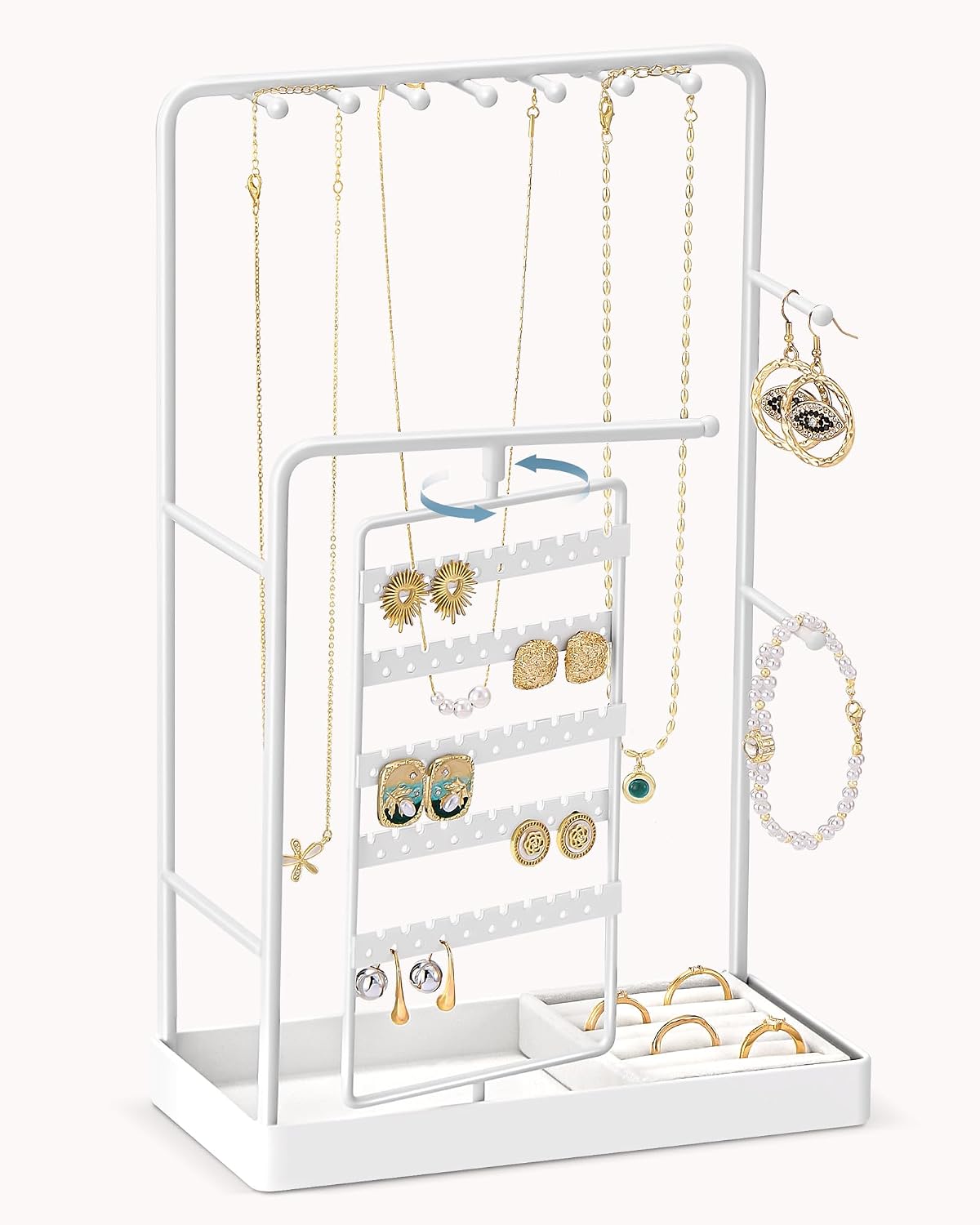 Soporte giratorio joyas aretes decoración blanco